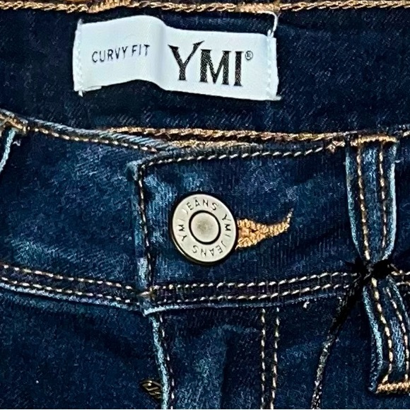 YMI Curvy Mid Rise Bermuda Distressed Denim Shorts - Picture 3 of 4